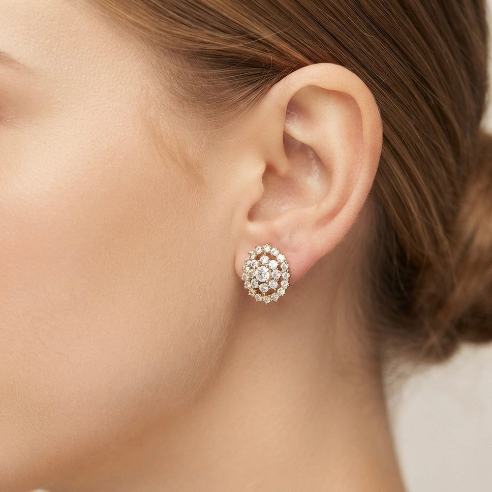 14K Gold Plated XP Womens Cluster Stud Earrings Floral Sunburst Sparkle